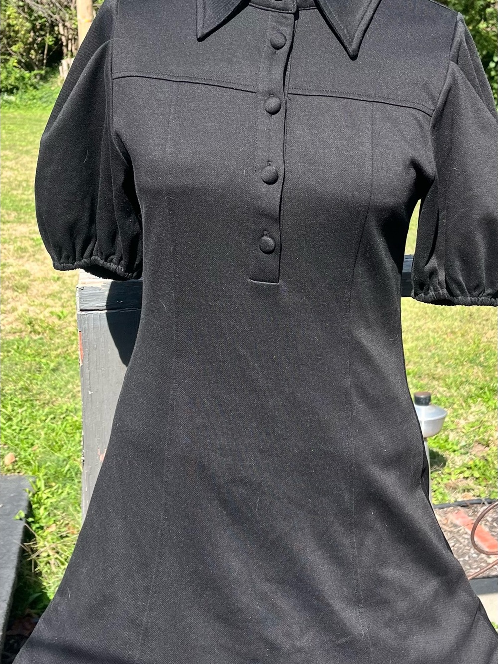 PINCH Retro Mod Collared Button-Front Flounce Mini Dress Black Size Small